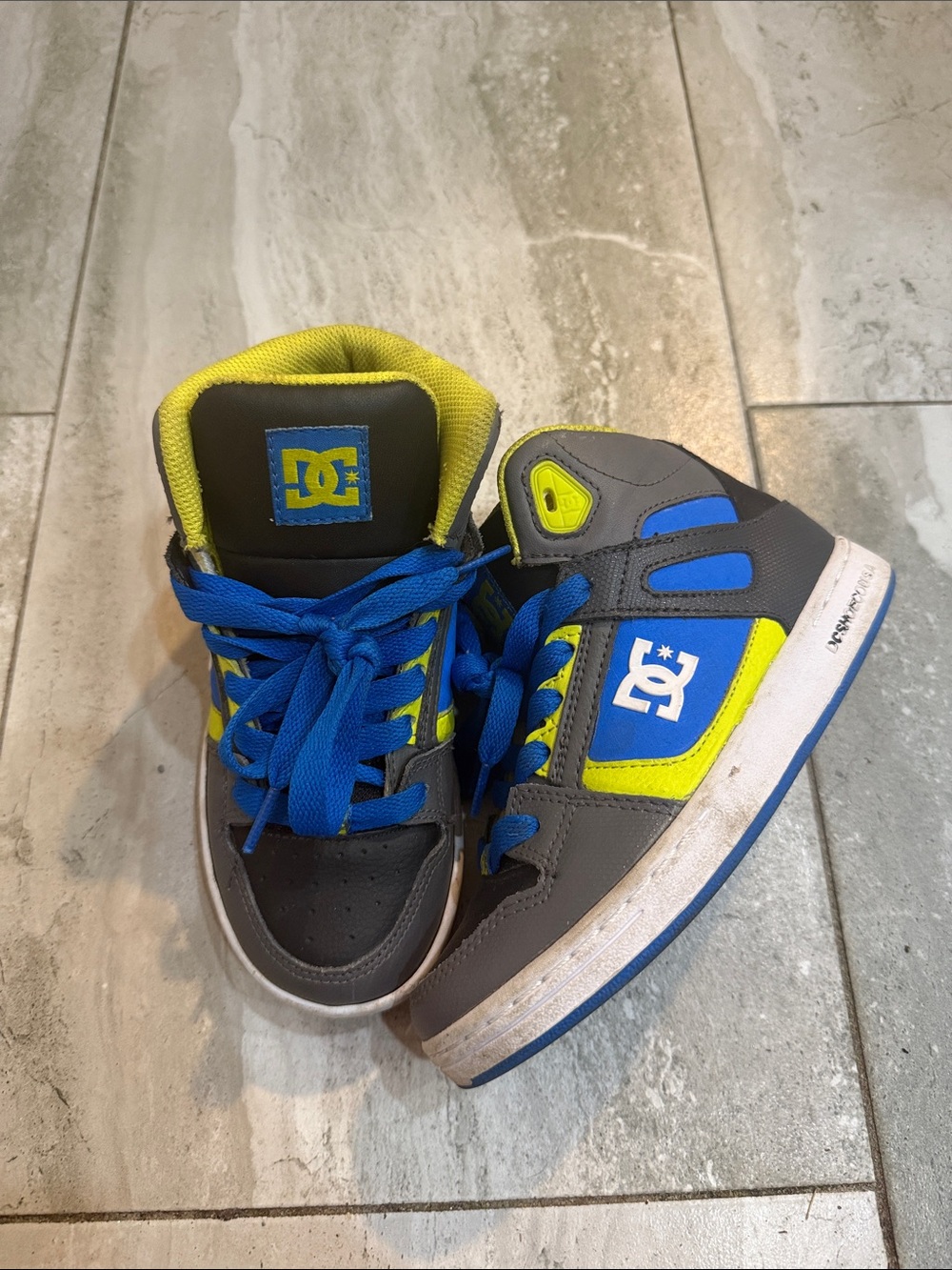 DC Kids Gray, Blue & Yellow High-Top Skate Sneakers